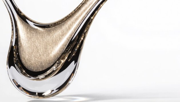 A glossy curved stream of metallic liquid against a pure white background