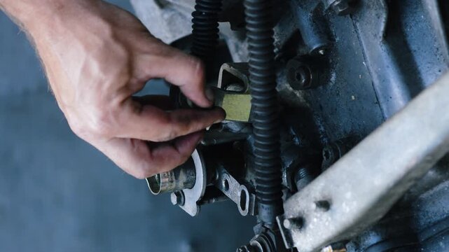 old gear shift box from a front-wheel drive car installing cables and shifting gears disassembly for repair vertical video