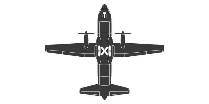 A gray airplane with a cross on the tail section on transparent background