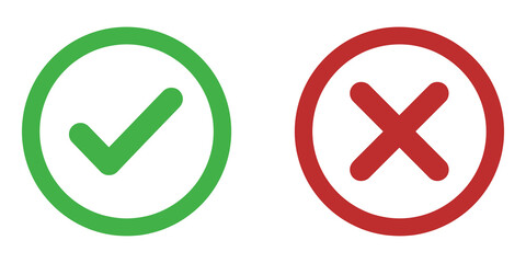Green checkmark and red cross symbols on transparent background © Shan masih