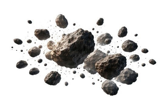 Floating space rocks on white