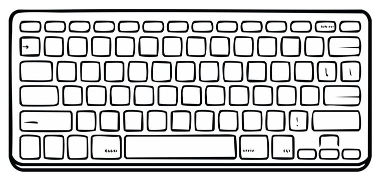 Black and white doodle style computer keyboard for business and education design concepts