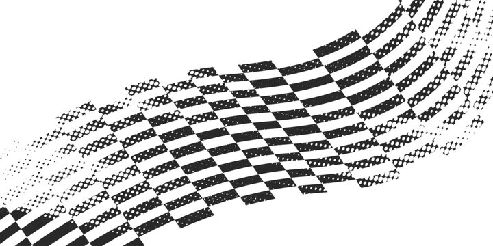 Race flag grunge background, car rally or motocross finish flag with vector checker pattern. Grunge race flag for car racing sport or bike speedway, motorsport