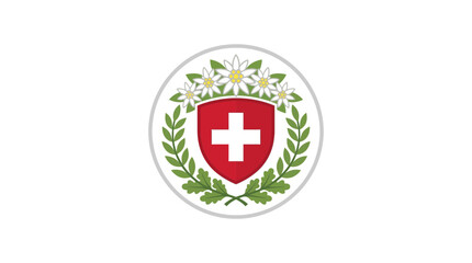Obraz premium Swiss Shield Emblem with Edelweiss and Laurel Wreath