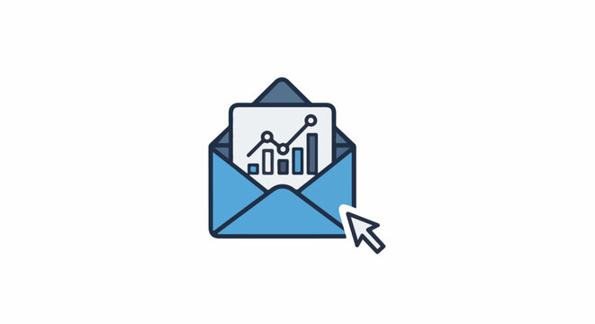 An open envelope displays a chart and graph, with a cursor pointing