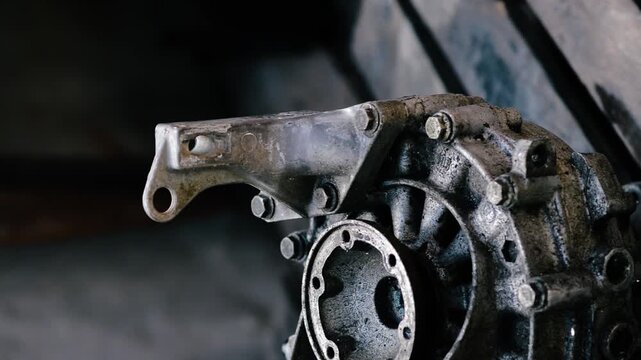 old gear shift box from a front-wheel drive car installing cables and shifting gears disassembly for repair vertical video
