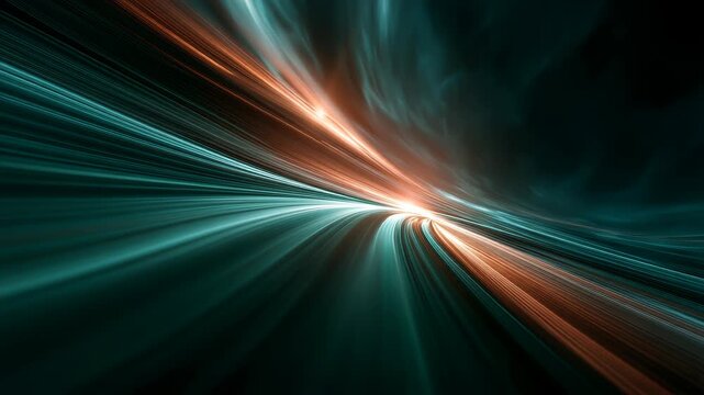Teal and Orange Light Speed Streaks Abstract Warp Tunnel Background 4K
