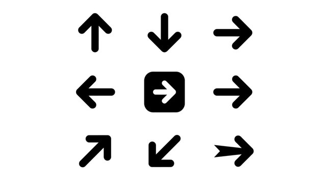 Set of Black Arrows on White Background - Directional Icons