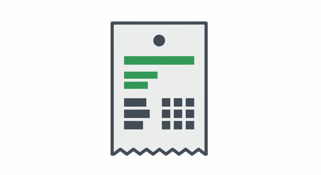 Stylized receipt icon with green bars and a grid pattern on a white background