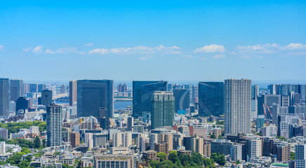 Fototapeta premium 高輪エリアの高層ビル群と青空 コピースペースのある東京の都市景観