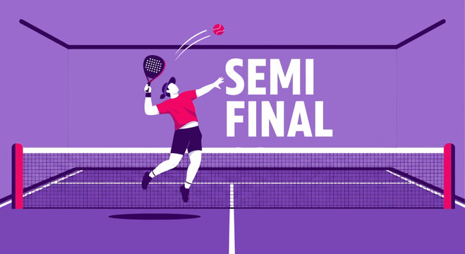 A Vibrant Illustration of a Padel Player in Action During the Semi-Finals Match