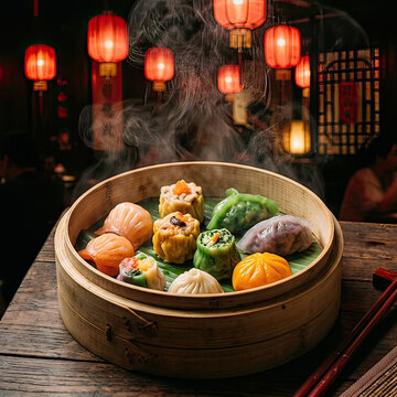 Steamed Dim Sum in Bamboo Basket