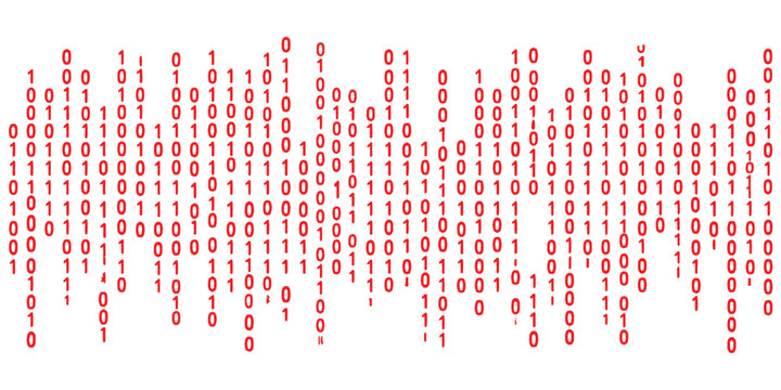 Red binary code matrix background with falling numbers zero and one on white vector illustration.