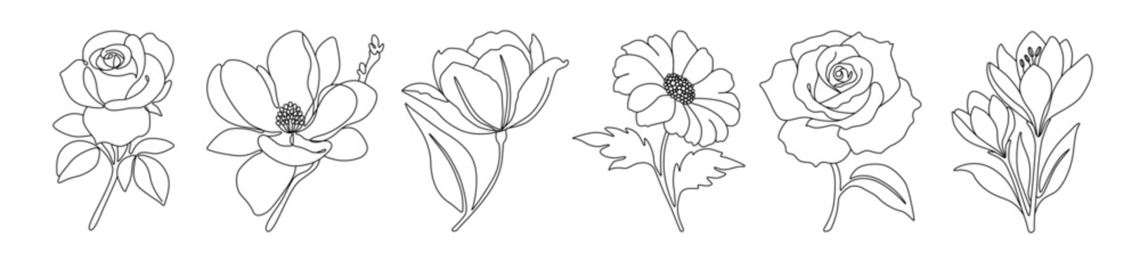 One Line Illustration &ndash; Minimal Floral Flowers	