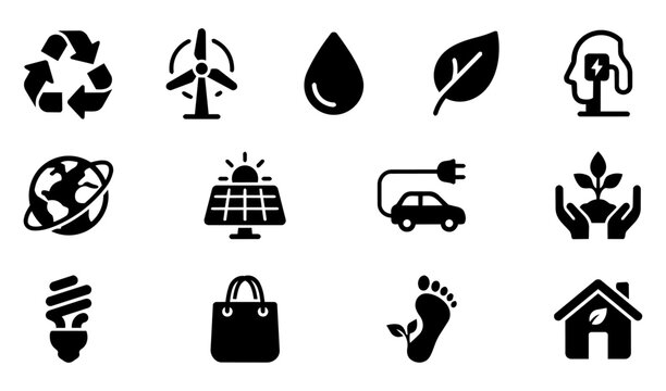 Environmental Sustainability Rounded Glyph Icon Set Collection