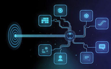 Fototapeta premium Blue neon network diagram with and lines on dark background