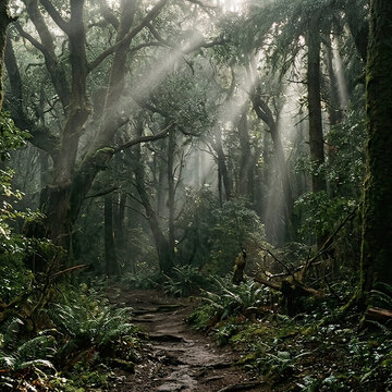 Sunbeams Through a Magical Forest