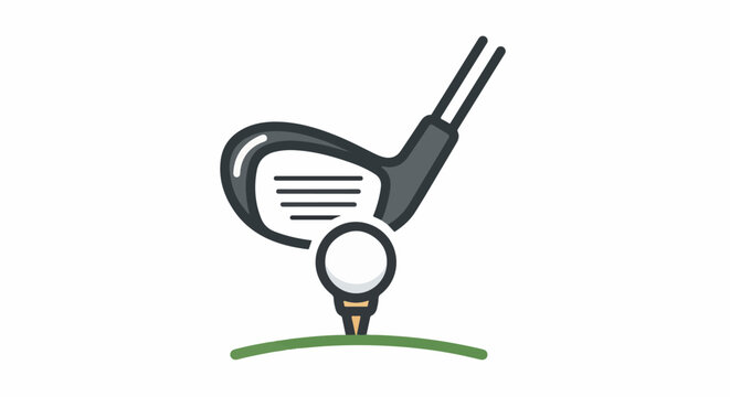 An illustrated golf club positioned to strike a ball on a tee