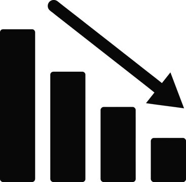 Black bar chart icon showing a downward trend with a falling arrow