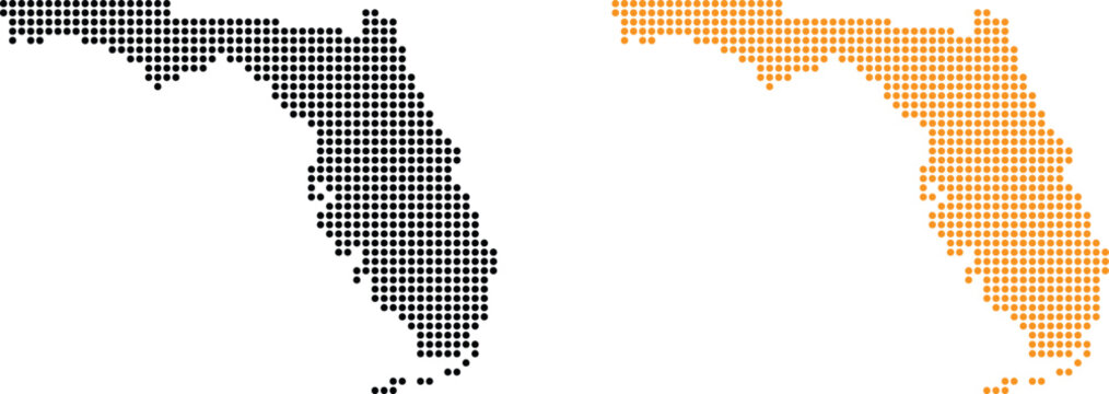 Florida state map outline made of black and colorful halftone dot patterns