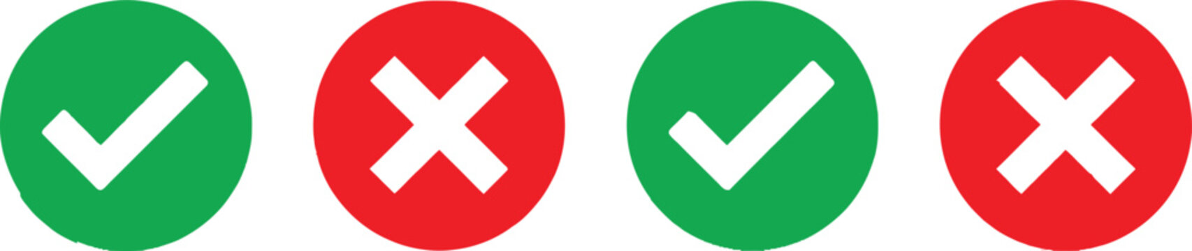 Green check mark and red cross mark icons set for business choice and survey design