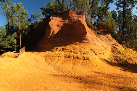 Sunny Ochre Hills in Roussillon, France, During Autumn