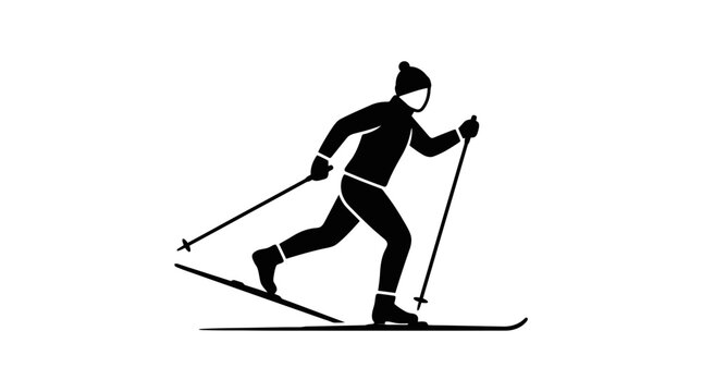Cross-country skier silhouette, winter sport, healthy lifestyle, active recreation