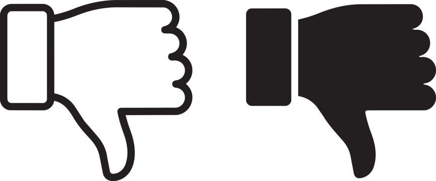 Thumbs down icon vector set representing dislike negative feedback and disagreement hand gesture