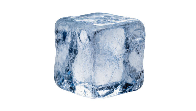 Isolated refreshing clear frozen ice cube with rough texture and visible air bubbles