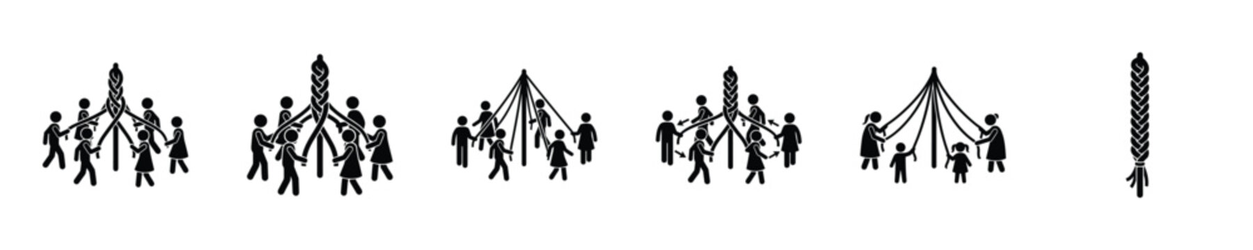 People dancing around a maypole with ribbons, celebrating spring and tradition