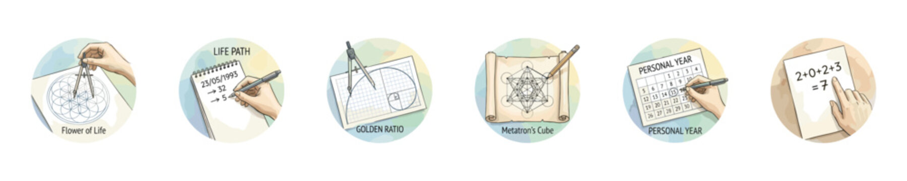 Creative hand-drawn illustrations of math concepts and equations