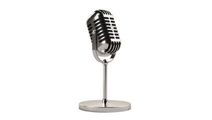Fototapeta premium Isolated vintage retro classic microphone on stand, professional audio recording equipment