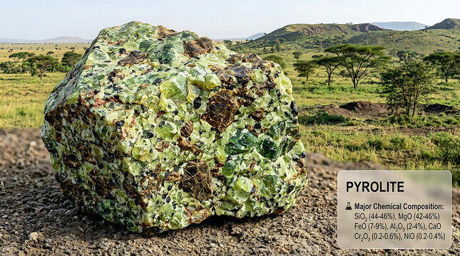 Pyrolite Mantle Xenolith Specimen Lashaine Volcano Tanzania Craton Tanzania Ultra Realistic Geological RAW Photo