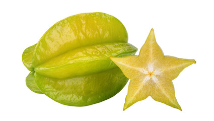 Fototapeta premium Isolated fresh ripe star fruit and carambola fruit whole and sliced with juicy texture