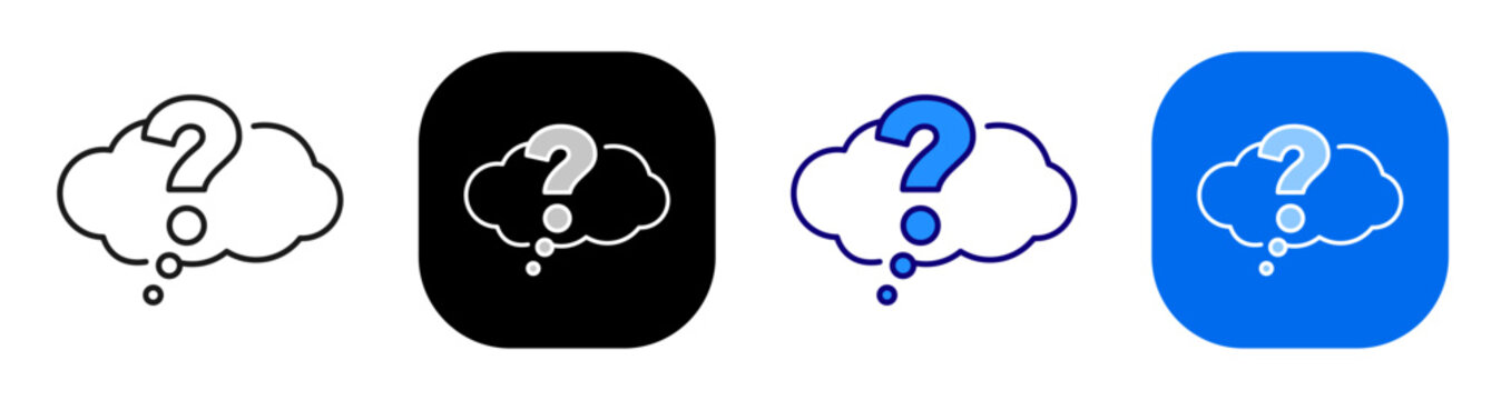 Thought bubble question representing thinking inquiry and idea exploration. Line, filled, black, color set. Editable stroke