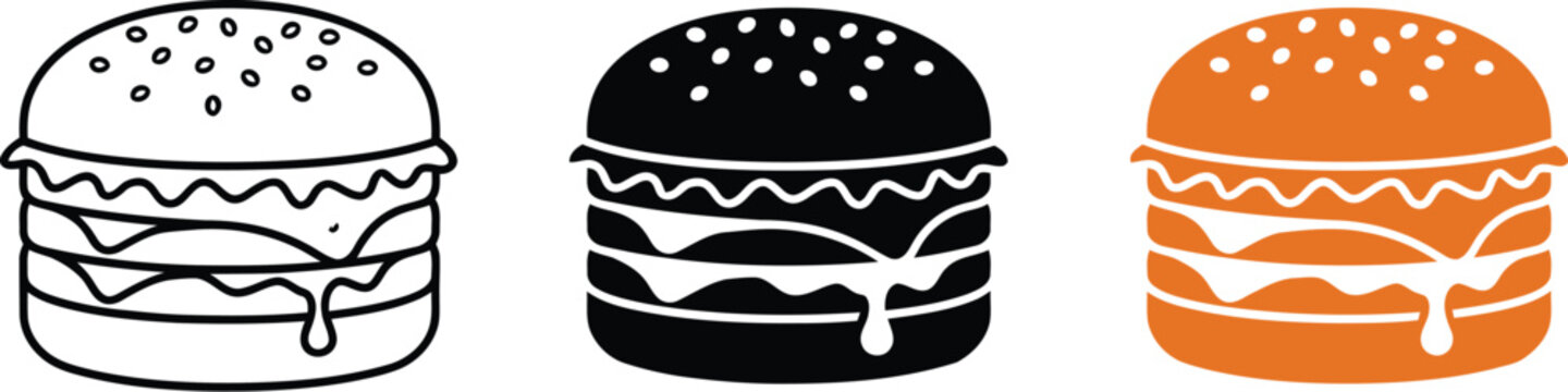 Cheeseburger, burger food icons vector artwork fast food graphics design elements package set templates