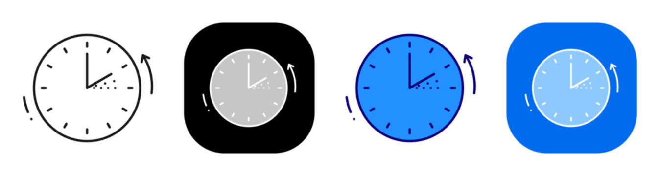 Clock progress meter for time tracking duration and schedule performance. Line, filled, black, color set. Editable stroke