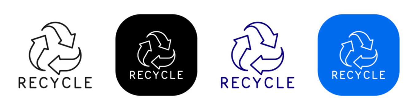 Recycle label with arrows for waste sorting and material reuse program. Line, filled, black, color set. Editable stroke