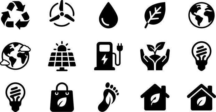 Environmental Sustainability and Renewable Energy Rounded Glyph Icon Set