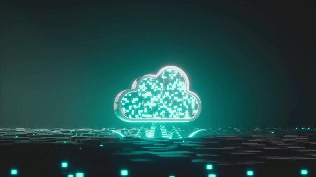 Conceptual cloud computing data storage with digital pixel animation technology server internet network abstract technology server internet network abstract