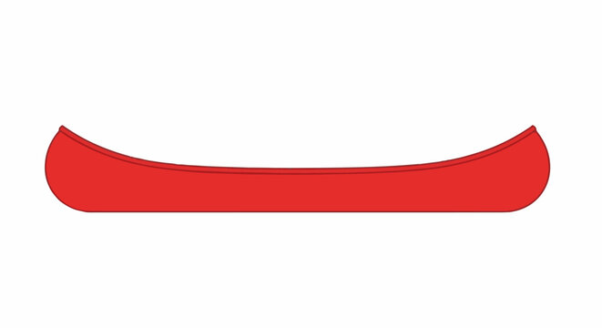 A simple, stylized red canoe is depicted against a blank white background. Its outline is thin and dark