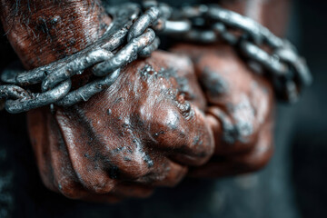 Fototapeta premium Chained hands symbolizing oppression slavery imprisonment and human rights abuse