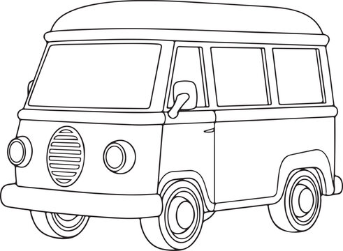 Vintage microbus line drawing for coloring book illustration