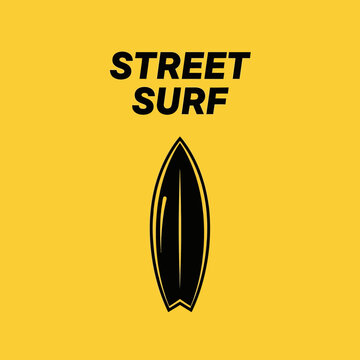 Urban Surfboard Graphics With Bold Typography On Yellow Background