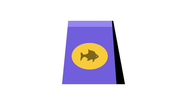 Vector illustration of a purple bag with a yellow circle and a fish logo on it animation 4k stock video