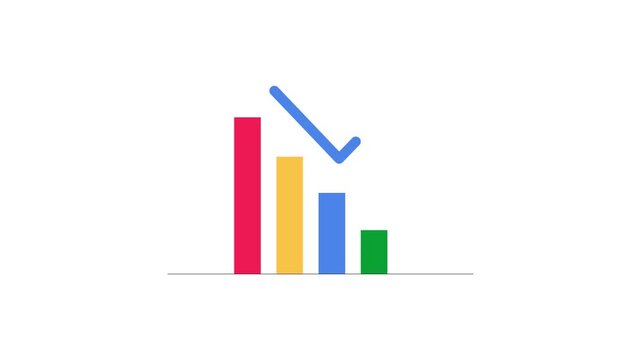 A colorful bar graph with a downward trend arrow on white background animation 4k stock video