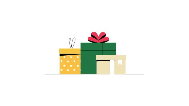 Colorful wrapped gifts with ribbons and bows on white background animation 4k stock video
