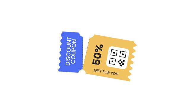 Two discount coupons with 50 percent off on isolated white background animation 4k stock video