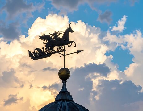 Weather Vane on Building Roof Top.