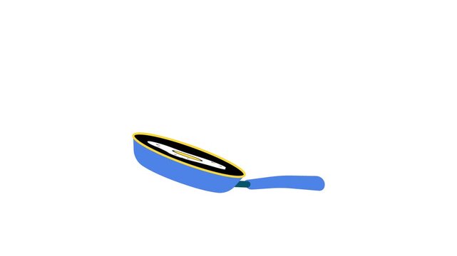 A blue frying pan with a yellow rim on a white background animation 4k stock video